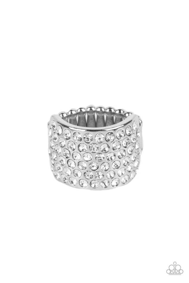 Rings Edgy Effulgence White Rhinestone Silver Ring Paparazzi Paparazzi Accessories