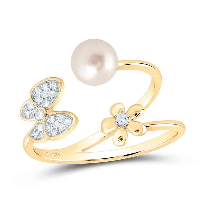 Rings GND 110CtwDia Cn 6MmPearl Butterfly Ladies Ring 207 grams