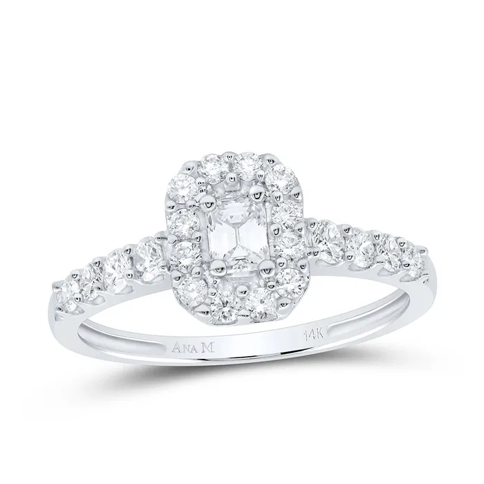 Rings GND 14Kt White Gold Womens Emerald Diamond Halo Bridal Wedding Engagement Ring 34 Cttw Certified 206 grams