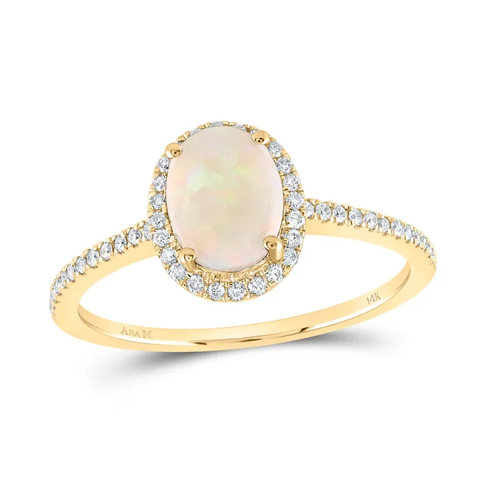 Rings GND 14Kt Yellow Gold 15CtwDia Ana M 8X6MmOpel Nat Gem Ring 175 grams Rings GND 14Kt Yellow Gold 15CtwDia Ana M 8X6MmOpel Nat Gem Ring 175 grams