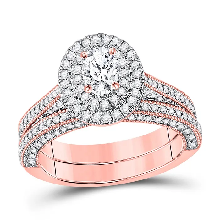 Rings GND Gold Halo Bridal Wedding Ring Band Set 158 Cttw Oval Natural Diamond Womens 756 grams Rings GND Gold Halo Bridal Wedding Ring Band Set 158 Cttw Oval Natural Diamond Womens 756 grams