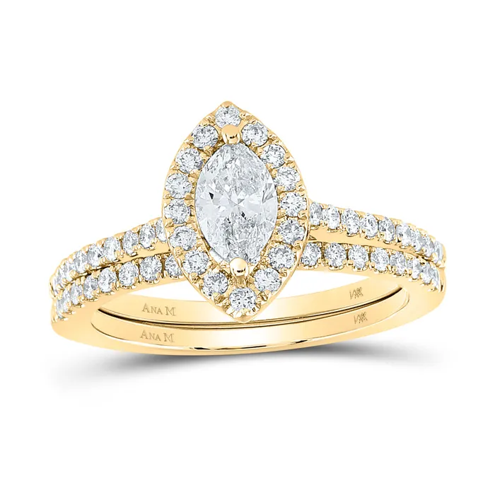 Rings GND Gold Halo Bridal Wedding Ring Band Set 1 Cttw Marquise Natural Diamond Womens 361 grams Rings GND Gold Halo Bridal Wedding Ring Band Set 1 Cttw Marquise Natural Diamond Womens 361 grams