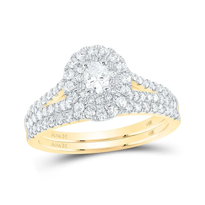 Rings GND Gold Halo Bridal Wedding Ring Band Set 1 Cttw Oval Natural Diamond Womens 507 grams Rings GND Gold Halo Bridal Wedding Ring Band Set 1 Cttw Oval Natural Diamond Womens 507 grams