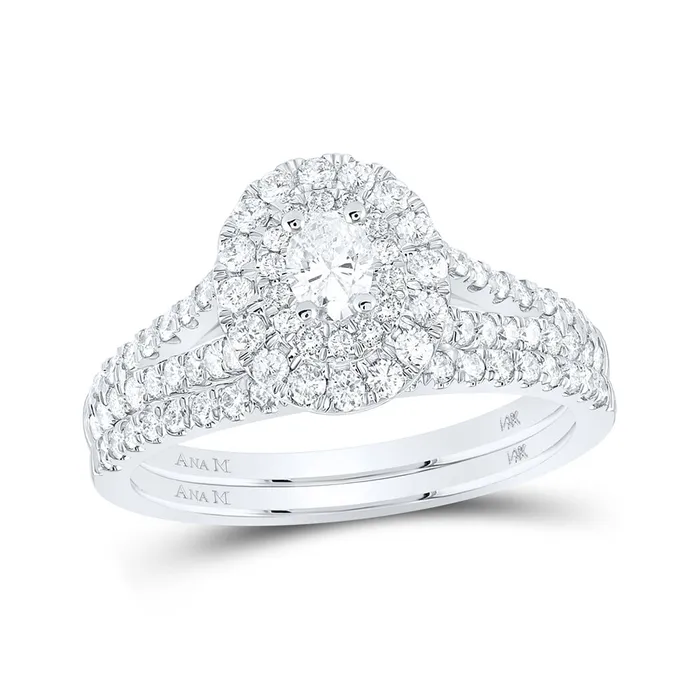 Rings GND Gold Halo Bridal Wedding Ring Band Set 1 Cttw Oval Natural Diamond Womens 507 grams Rings GND Gold Halo Bridal Wedding Ring Band Set 1 Cttw Oval Natural Diamond Womens 507 grams