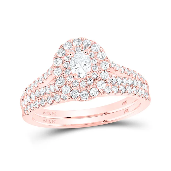 Rings GND Gold Halo Bridal Wedding Ring Band Set 1 Cttw Oval Natural Diamond Womens 507 grams Rings GND Gold Halo Bridal Wedding Ring Band Set 1 Cttw Oval Natural Diamond Womens 507 grams