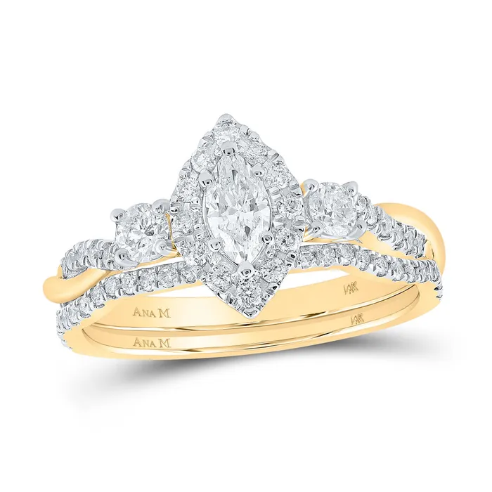 Rings GND Gold Halo Bridal Wedding Ring Band Set 34 Cttw Marquise Natural Diamond Womens 37 grams Rings GND Gold Halo Bridal Wedding Ring Band Set 34 Cttw Marquise Natural Diamond Womens 37 grams
