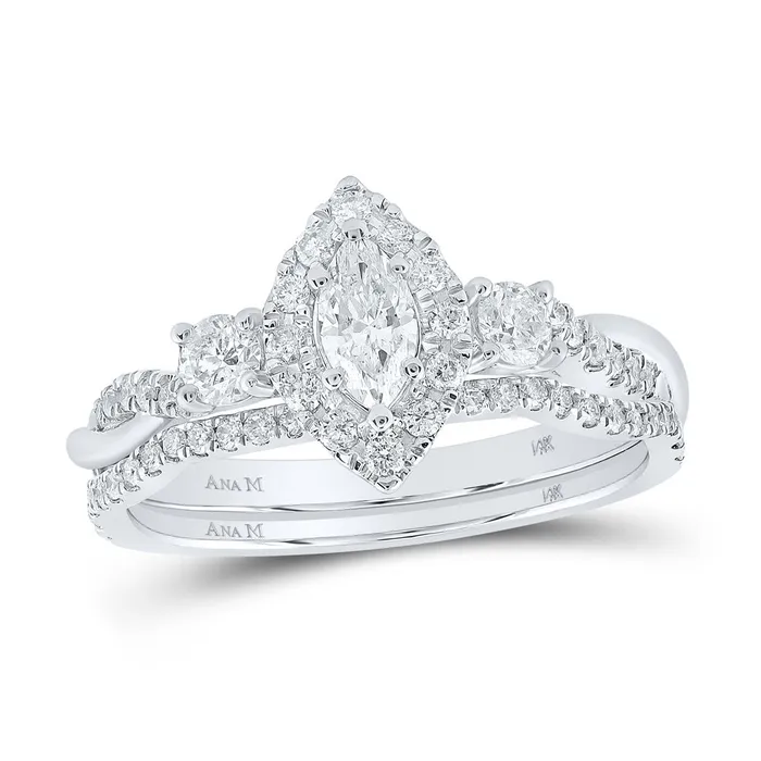 Rings GND Gold Halo Bridal Wedding Ring Band Set 34 Cttw Marquise Natural Diamond Womens 37 grams Rings GND Gold Halo Bridal Wedding Ring Band Set 34 Cttw Marquise Natural Diamond Womens 37 grams