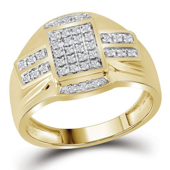 Rings GND Gold Rectangle Cluster Ring 14 Cttw Round Natural Diamond Mens 455 grams Rings GND Gold Rectangle Cluster Ring 14 Cttw Round Natural Diamond Mens 455 grams