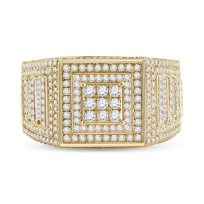 Rings GND Gold Statement Square Ring 214 Cttw Baguette Natural Diamond Mens 1423 grams Rings GND Gold Statement Square Ring 214 Cttw Baguette Natural Diamond Mens 1423 grams