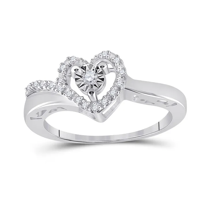 Rings GND Sterling Silver Heart Ring 110 Cttw Round Natural Diamond Womens 248 grams Rings GND Sterling Silver Heart Ring 110 Cttw Round Natural Diamond Womens 248 grams