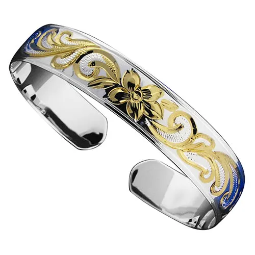 Rings Hawaiian Jewelry Scroll Smooth Two Tone Cuff Bangle Nakoa