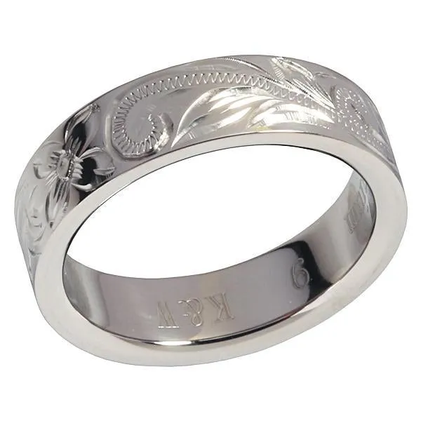 Rings Nakoa Titanium Hawaiian Scroll Engraved Flat Wedding Ring 6mm