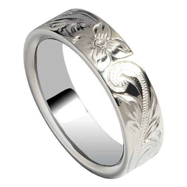 Rings Nakoa Titanium Hawaiian Scroll Engraved Flat Wedding Ring 6mm