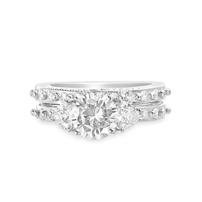 Rings Noblepack CA Ring Sterling Silver Rho with Cubic Zirconia