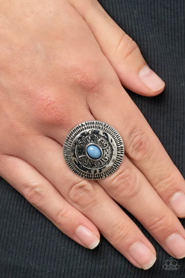 Rings Paparazzi Accessories All Things Must COMPASS Blue Bead Silver Ring Paparazzi