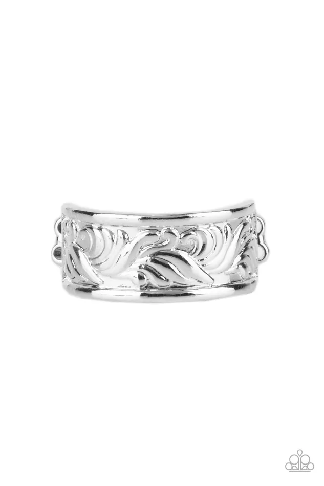 Rings Paparazzi Accessories Billowy Bands Silver Floral Pattern Ring Paparazzi