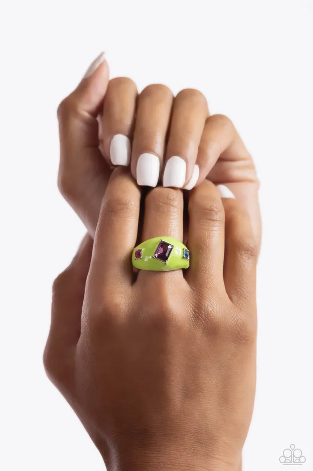 Rings Paparazzi Accessories Blinding Behavior Green Painted Colorful Gem Ring Paparazzi
