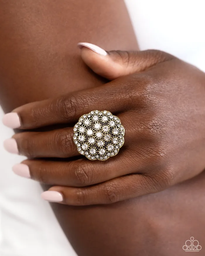 Rings Paparazzi Accessories Blingy Bouquet Brass White Rhinestone Ring Paparazzi