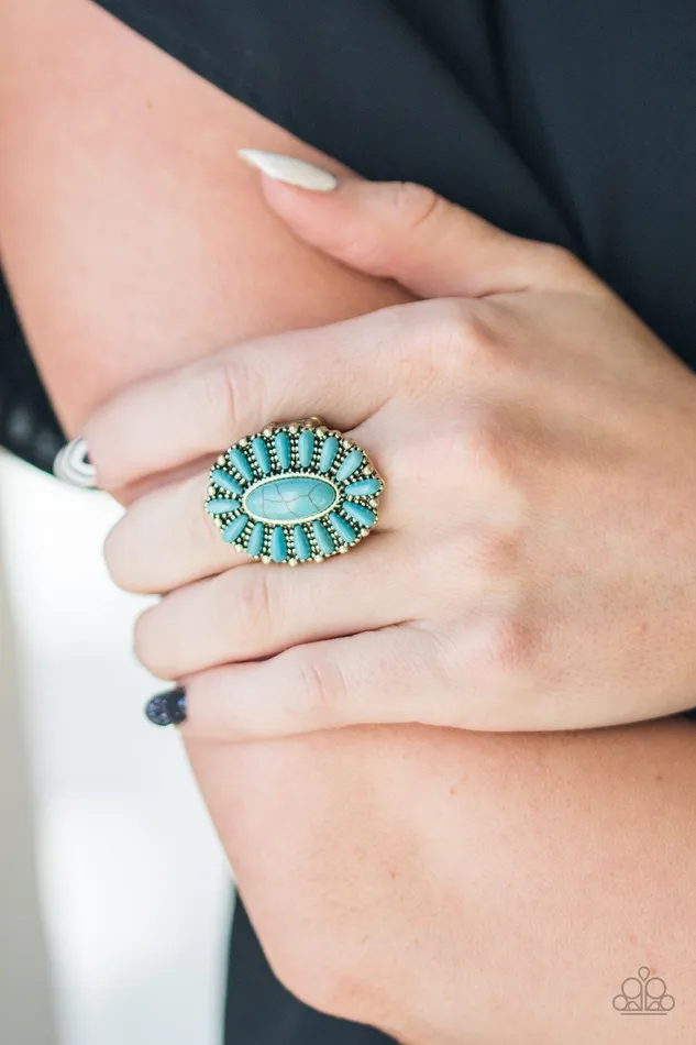 Rings Paparazzi Accessories Cactus Cabana Brass Floral Frame Turquoise Stone Ring