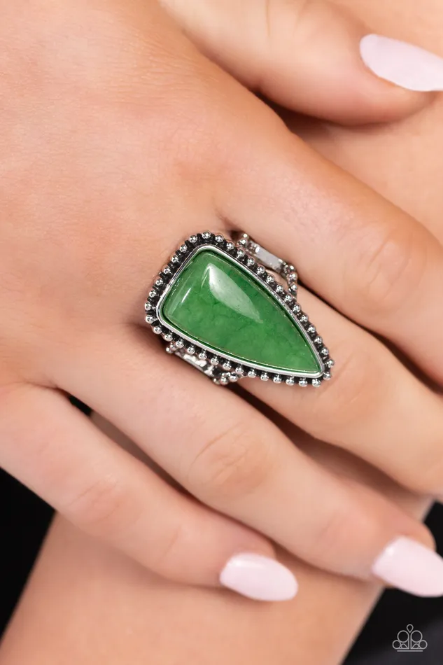Rings Paparazzi Accessories Earthy Engagement Green Jade Stone Silver Ring Paparazzi