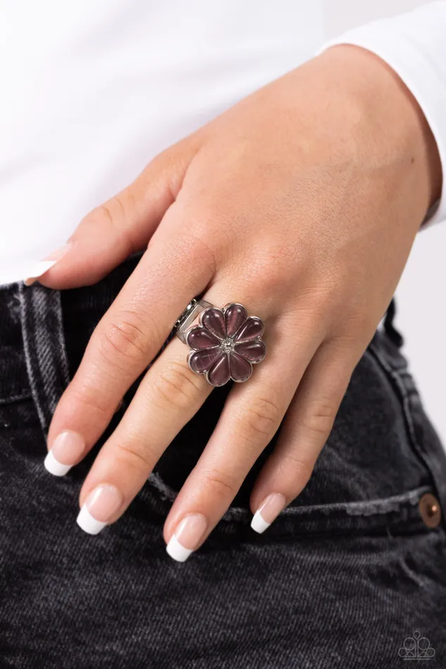 Rings Paparazzi Accessories Gemstone Garden Purple Cats Eye Stone Floral Silver Ring Paparazzi