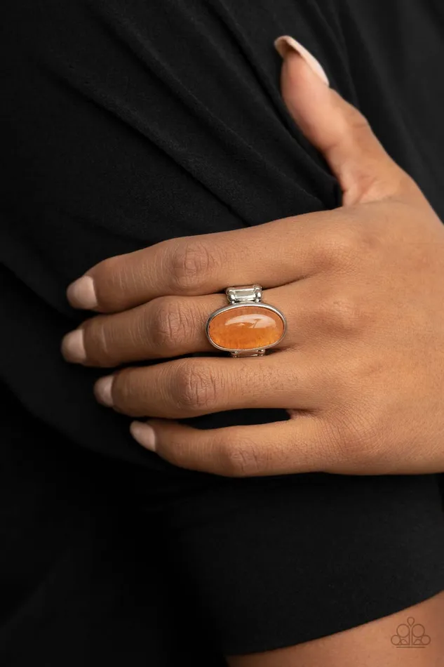 Rings Paparazzi Accessories Mystical Mantra Orange Oval Stone Silver Ring Paparazzi