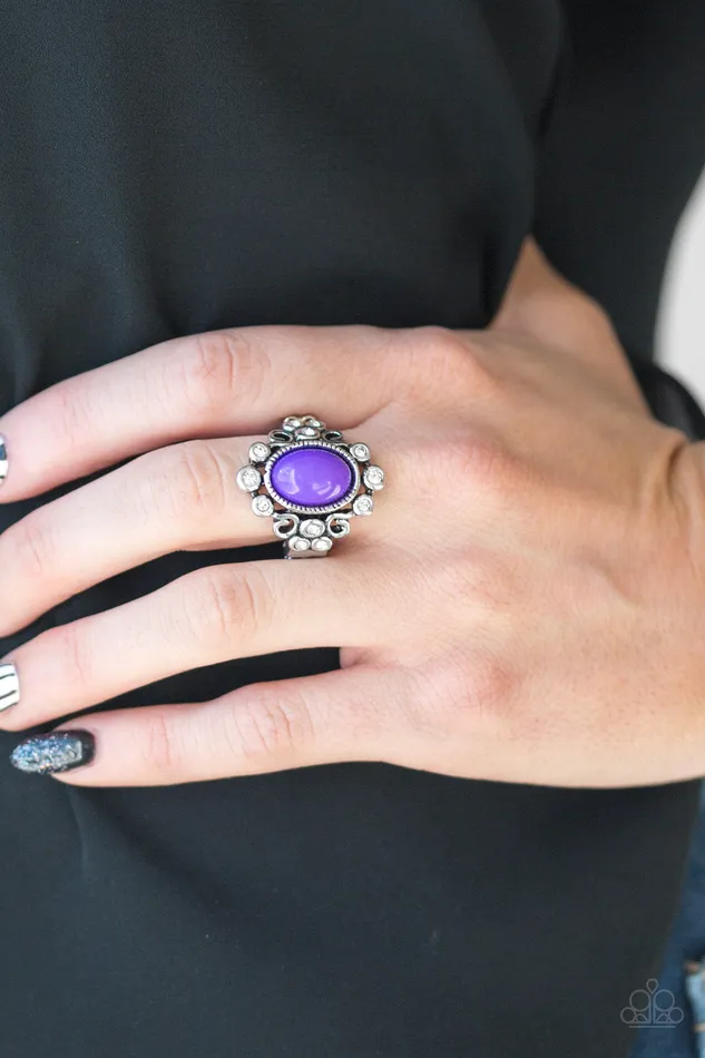 Rings Paparazzi Accessories Noticeably Notable Purple Bead White Rhinestone Silver Ring