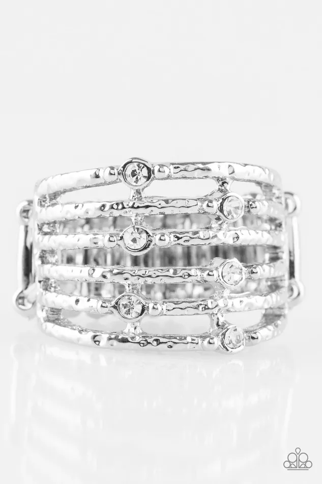 Rings Paparazzi Accessories Paparazzi Scale Up White Silver Rhinestone Ring
