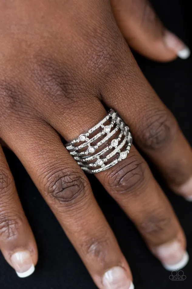 Rings Paparazzi Accessories Paparazzi Scale Up White Silver Rhinestone Ring Rings Paparazzi Accessories Paparazzi Scale Up White Silver Rhinestone Ring