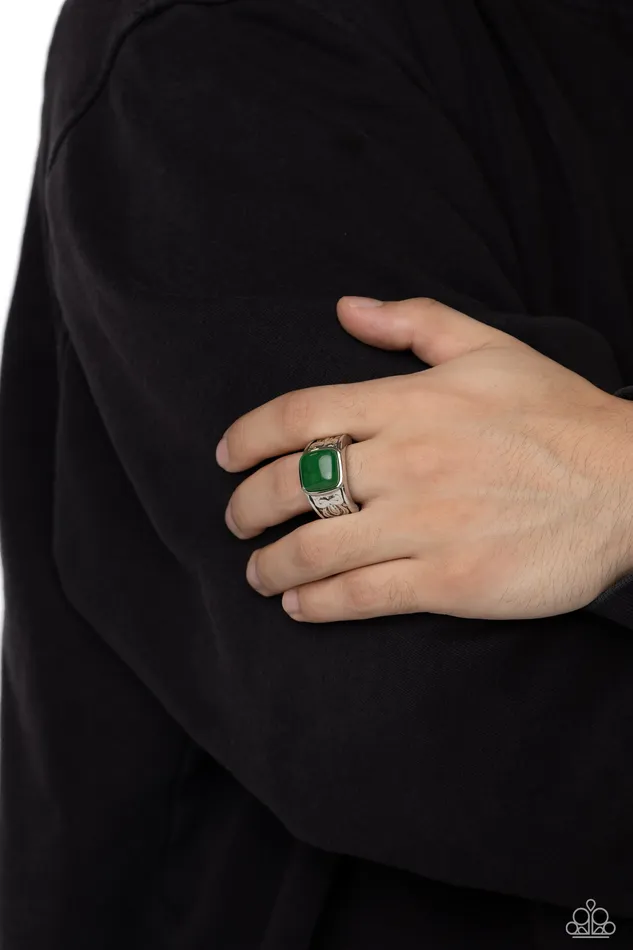Rings Paparazzi Accessories Regal Resistance Green Jade Stone Silver Urban Ring Paparazzi