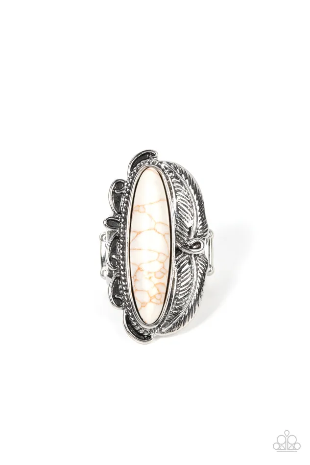 Rings Paparazzi Accessories Rural Resort White Stone Silver Ring Paparazzi