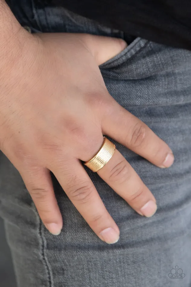 Rings Paparazzi Accessories Uppercut Gold Textured Mens Ring Paparazzi