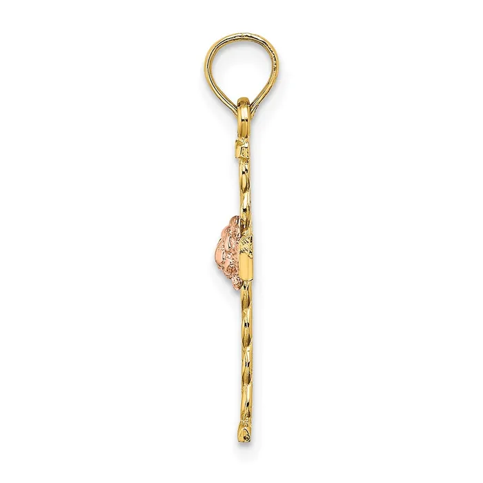 Rings Qgold 10k Twotone 13 mm TwoTone Twisted Cross w Flower Charm 083 grams Rings Qgold 10k Twotone 13 mm TwoTone Twisted Cross w Flower Charm 083 grams