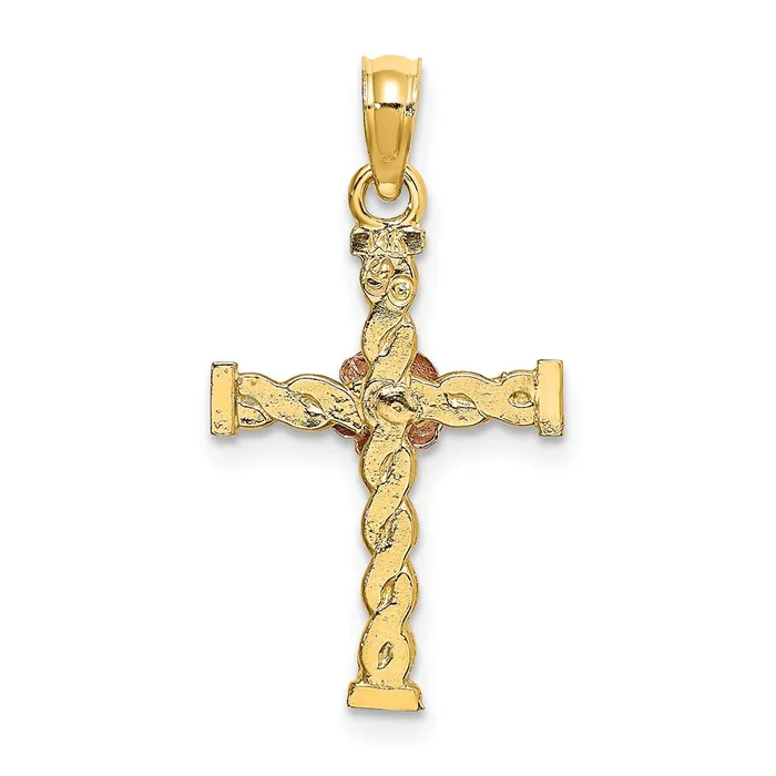 Rings Qgold 10k Twotone 13 mm TwoTone Twisted Cross w Flower Charm 083 grams Rings Qgold 10k Twotone 13 mm TwoTone Twisted Cross w Flower Charm 083 grams