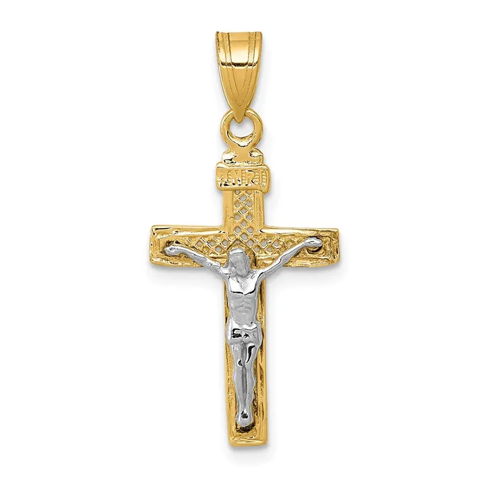 Rings Qgold 14k Twotone 13 mm Twotone Diamondcut Lattice Cross wJesus Crucifix Pendant 07 grams Rings Qgold 14k Twotone 13 mm Twotone Diamondcut Lattice Cross wJesus Crucifix Pendant 07 grams