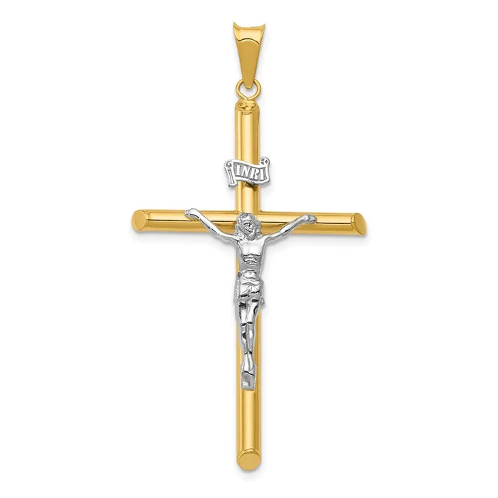 Rings Qgold 14k Twotone 28 mm TwoTone Polished Jesus Crucifix Pendant 228 grams Rings Qgold 14k Twotone 28 mm TwoTone Polished Jesus Crucifix Pendant 228 grams