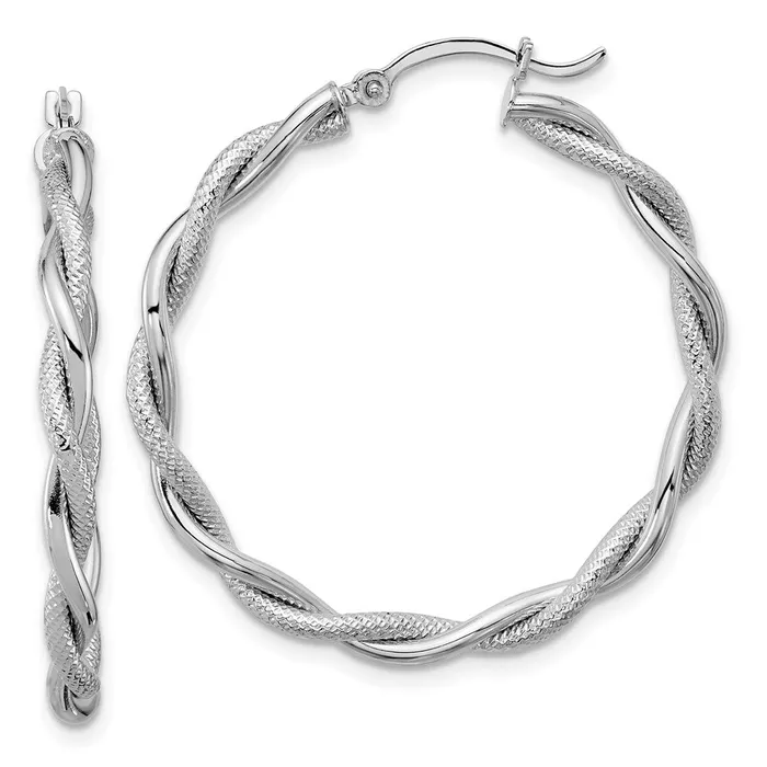 Rings Qgold 14k White Gold 33 mm Polished Diamondcut Twisted Hoops 401 grams Rings Qgold 14k White Gold 33 mm Polished Diamondcut Twisted Hoops 401 grams
