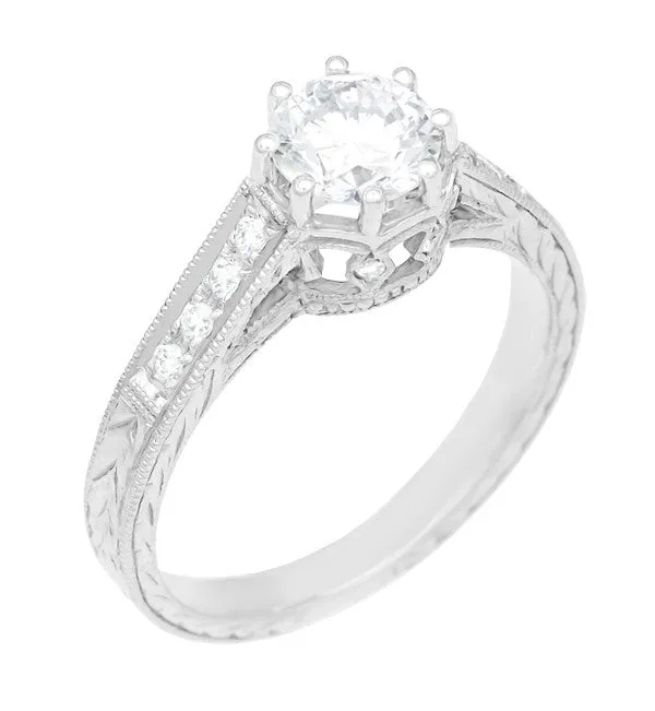 Rings Royal Crown 12 Carat Antique Style Engraved Engagement Ring in Platinum Antique Jewelry Mall Rings Royal Crown 12 Carat Antique Style Engraved Engagement Ring in Platinum Antique Jewelry Mall