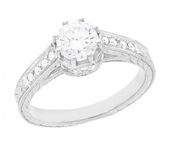 Rings Royal Crown 12 Carat Antique Style Engraved Engagement Ring in Platinum Antique Jewelry Mall Rings Royal Crown 12 Carat Antique Style Engraved Engagement Ring in Platinum Antique Jewelry Mall