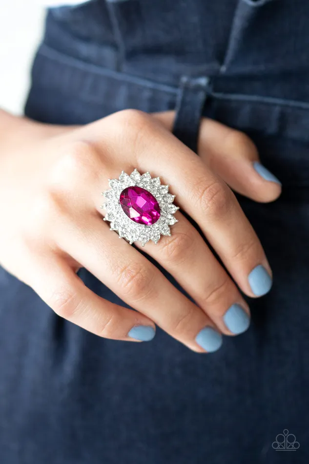 Rings Secret Garden Glow Pink Gem and White Rhinestone Ring Paparazzi Paparazzi Accessories