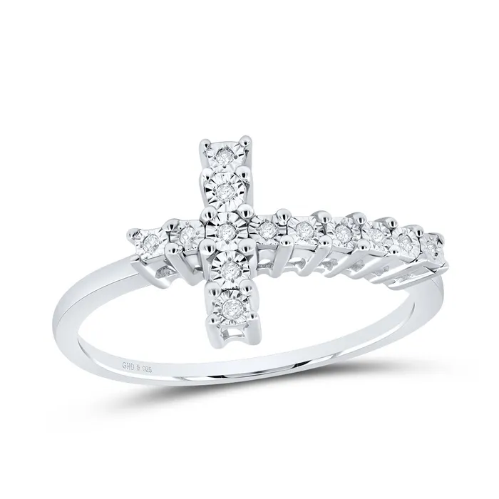 Rings Sterling Silver Womens Round Diamond Cross Cluster Ring 120 Cttw 204 grams GND Rings Sterling Silver Womens Round Diamond Cross Cluster Ring 120 Cttw 204 grams GND