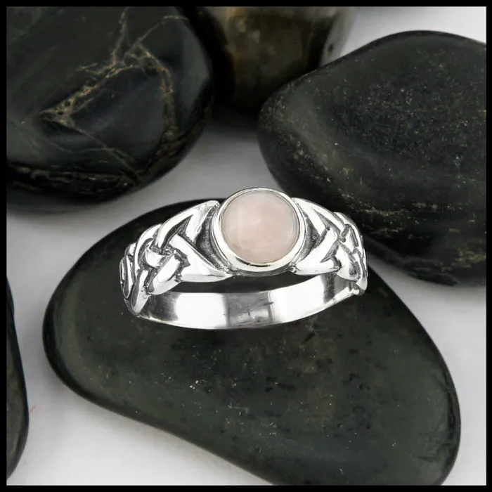 Rings Walker Metalsmiths Limited Edition Ban Tigherna Celtic Ring with Rose Quartz Rings Walker Metalsmiths Limited Edition Ban Tigherna Celtic Ring with Rose Quartz