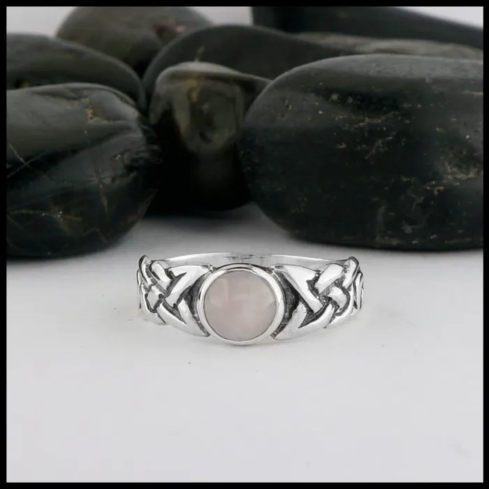 Rings Walker Metalsmiths Limited Edition Ban Tigherna Celtic Ring with Rose Quartz