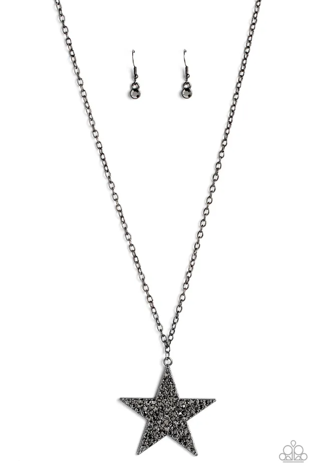 Rock Star Sparkle Black Star Hematite Rhinestone Long Gunmetal Necklace Paparazzi Paparazzi Accessories Necklaces Rock Star Sparkle Black Star Hematite Rhinestone Long Gunmetal Necklace Paparazzi Paparazzi Accessories Necklaces