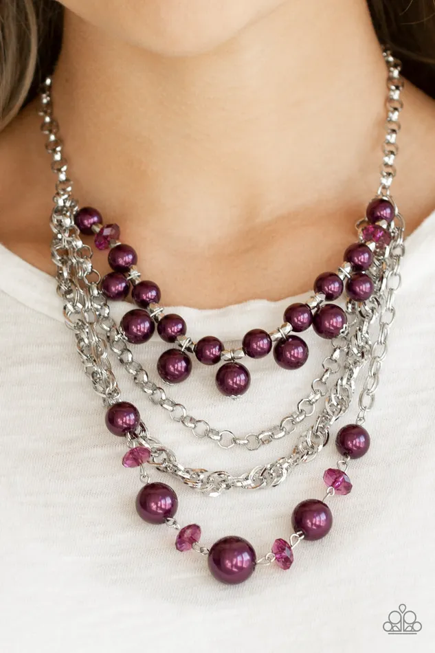 Rockin Rockette Purple Pearly Bead Silver Layered Necklace Paparazzi Accessories Necklaces