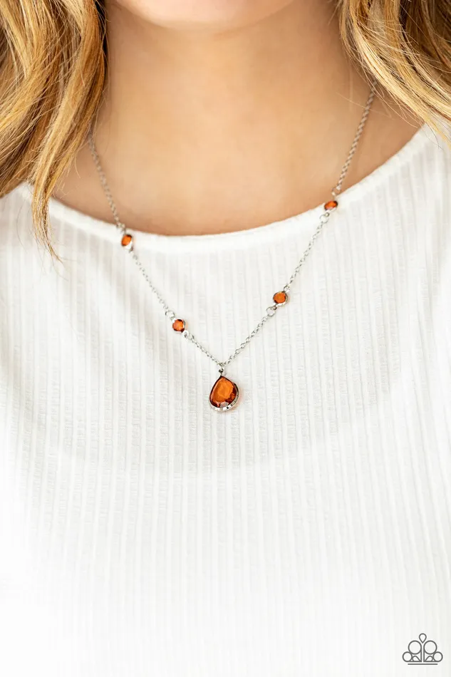 Romantic Rendezvous Brown Teardrop Gem Silver Necklace Paparazzi Paparazzi Accessories Necklaces
