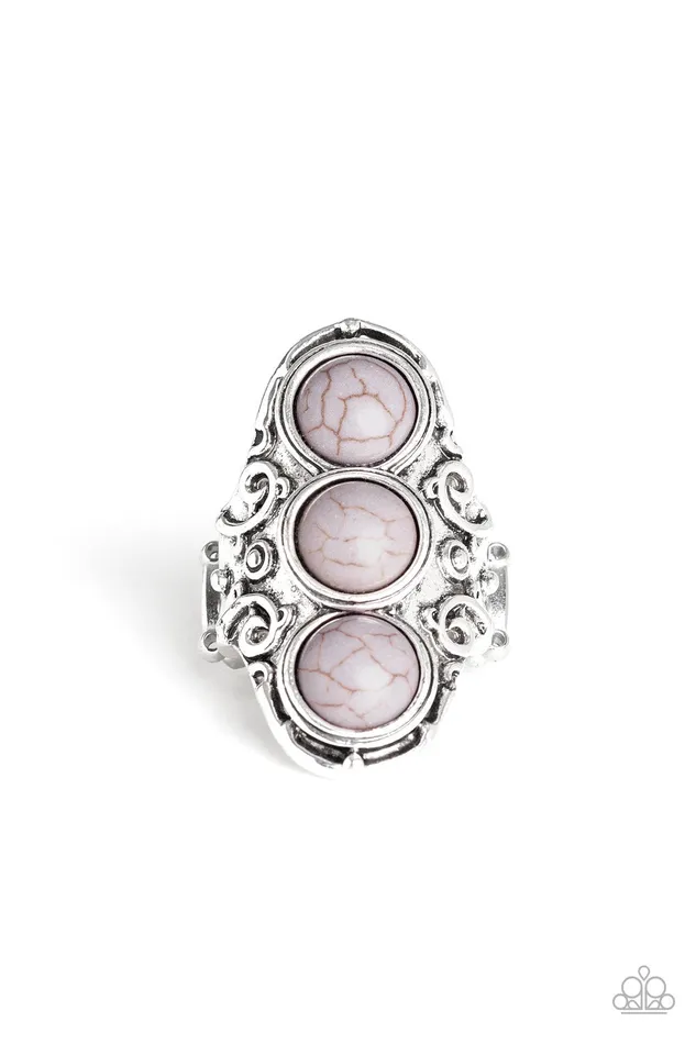 Sahara Soul Gray Silver Cracked Stone Ring Paparazzi Accessories Rings