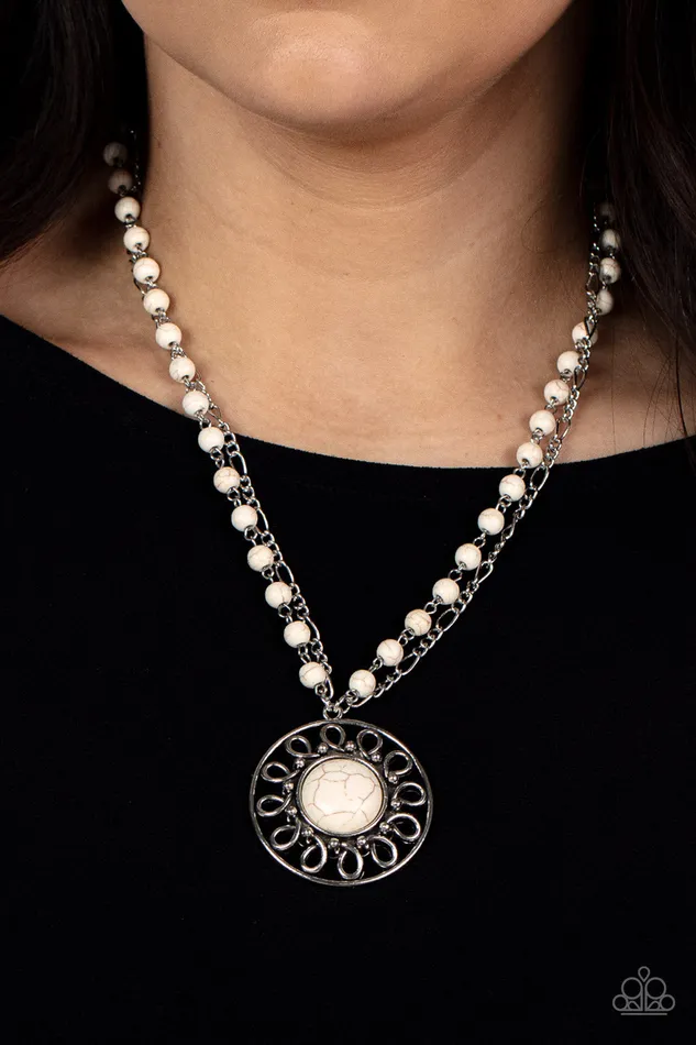 Sahara Suburb White Cracked Stone Silver Necklace Paparazzi Paparazzi Accessories Necklaces