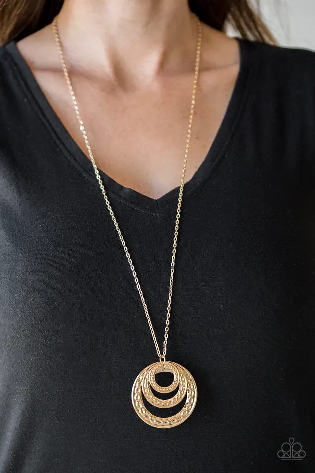 Savagely SheWolf Gold Tribal Circle Pendant Necklace Paparazzi Paparazzi Accessories Necklaces