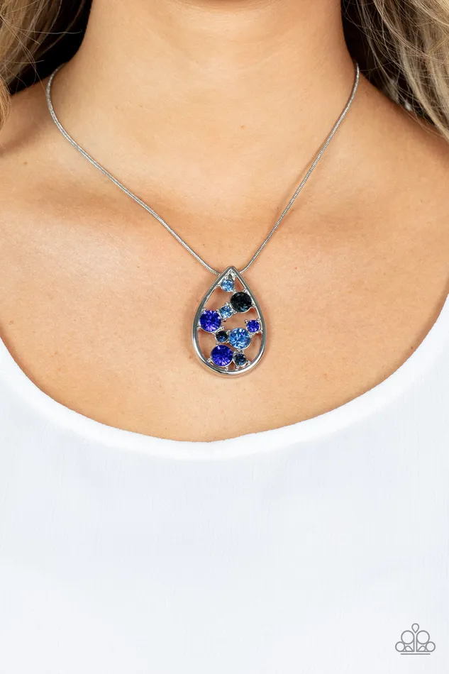 Seasonal Sophistication Blue Gem Silver Pendant Necklace Paparazzi Paparazzi Accessories Necklaces
